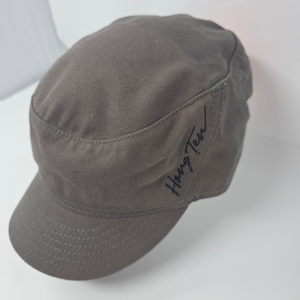 Hang Ten Cadet Cap 57cm Military Style Cotton Canvas Hat Olive Drab 2000s Vtg